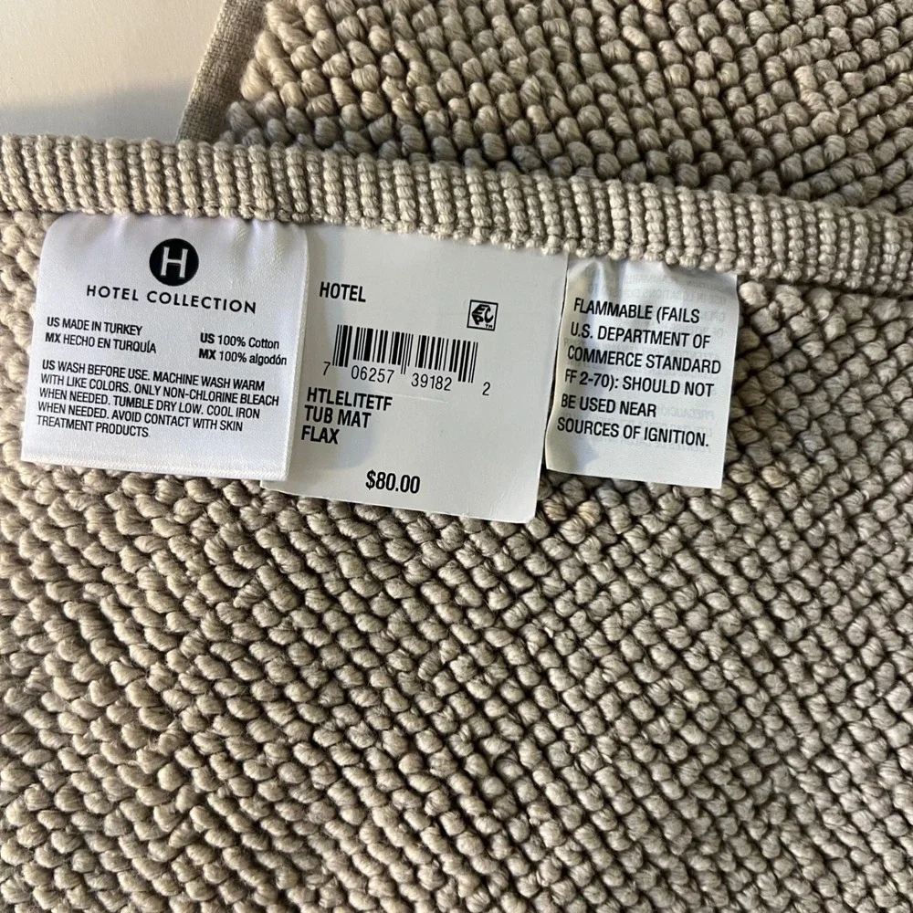 Hotel Collection Tub Mat Flax Cotton 20x30 Inch Made Turkey Plush Textured‎ New